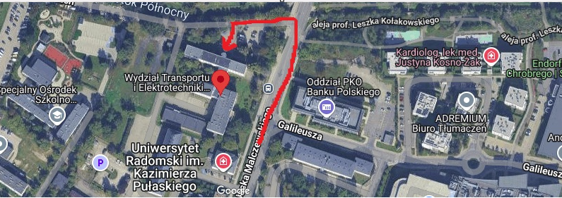 zdjęcie z mapą dojazdu do Uniwerystetu Radomskiego na ul. Malczewskiego 29