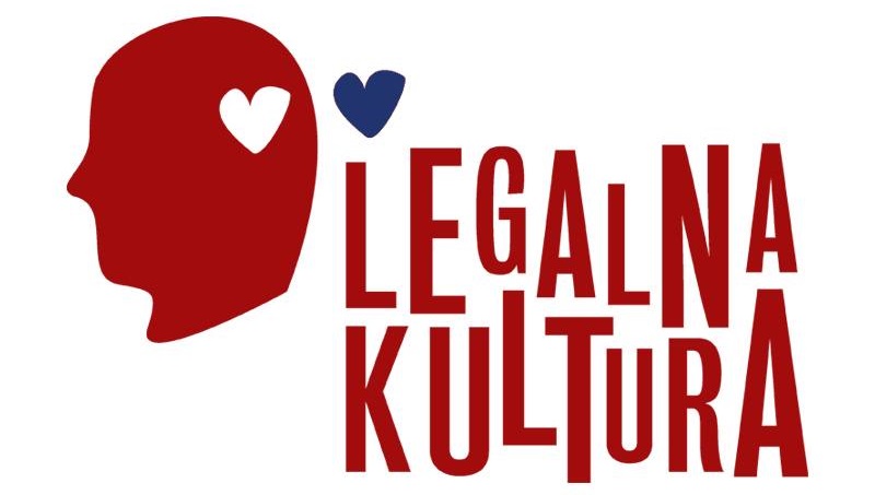 logo Legalna Kultura - na białym tle szkic głowy z wycietym sercem. wyciete serce jest po lewej stronie głowy